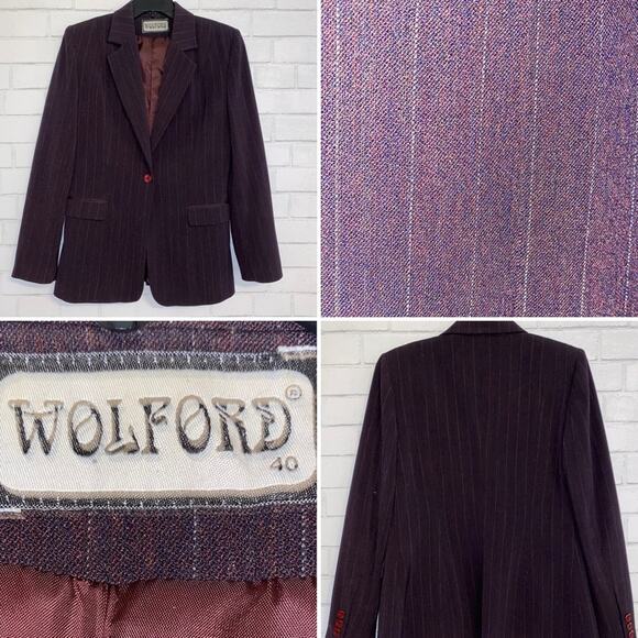 WOLFORD Germany $700 Burgundy Pinstripe Women’s Blazer EU 40 US 6 - Picture 1 of 15